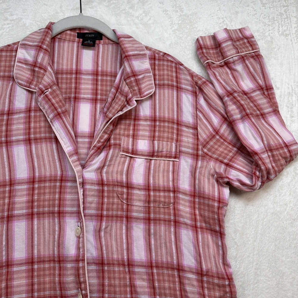 J Crew Plaid Pajama Set Pink White 2 Piece Lounge Sleepwear Womens Small